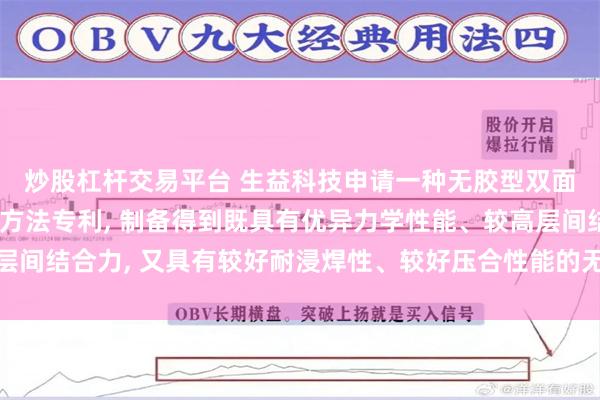 炒股杠杆交易平台 生益科技申请一种无胶型双面挠性覆铜板及其制备方法专利, 制备得到既具有优异力学性能、较高层间结合力, 又具有较好耐浸焊性、较好压合性能的无胶型双面挠性覆铜板